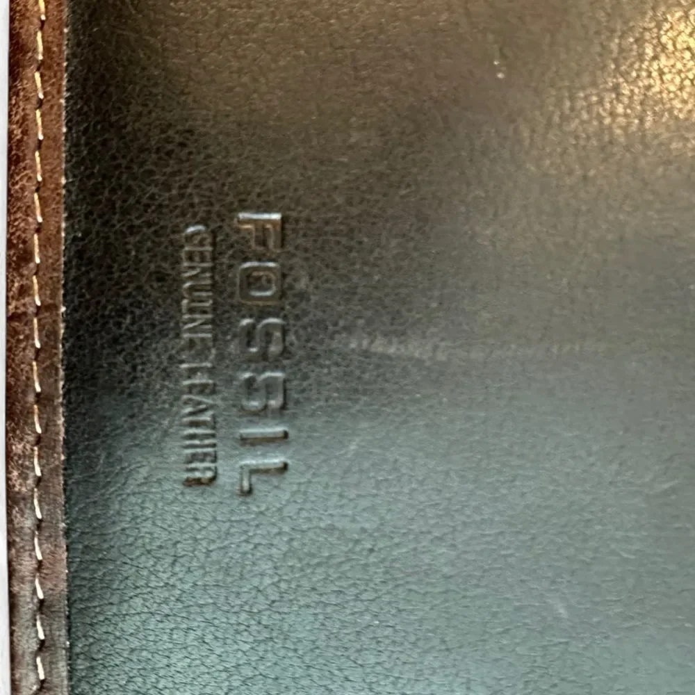 Fossil Studded Embroidered Black & Brown Leather Wallet